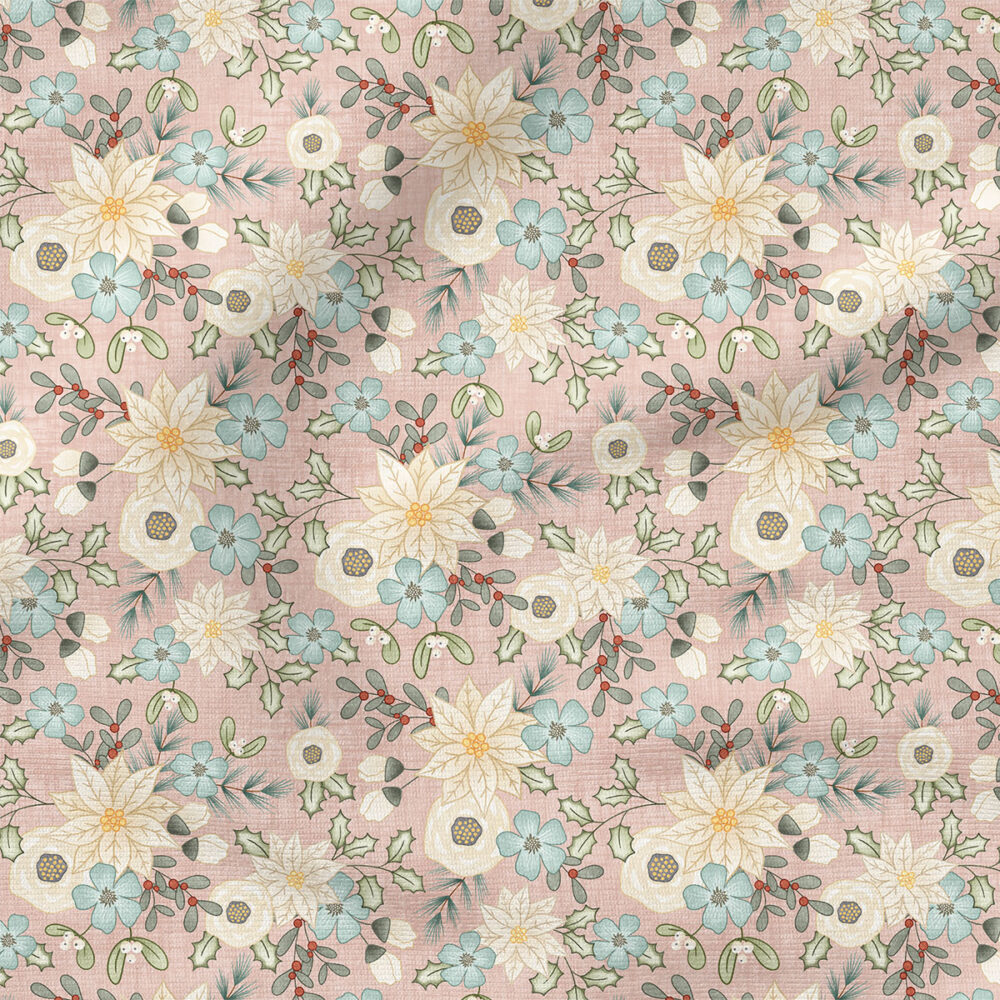 White Floral (Pink) | Holiday Fabric Design | Krystal Winn Design