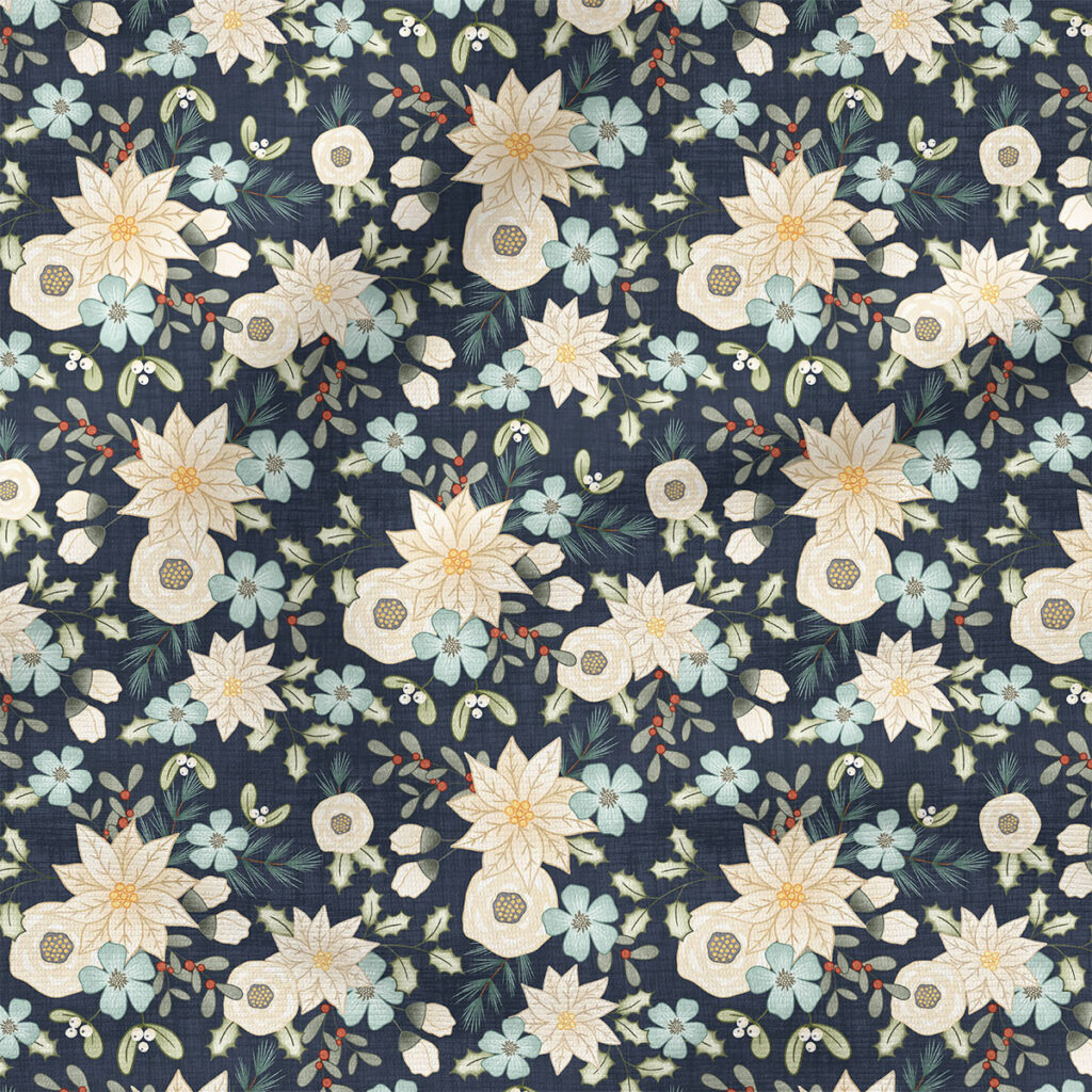 White Floral (Navy) | Holiday Fabric Design | Krystal Winn Design