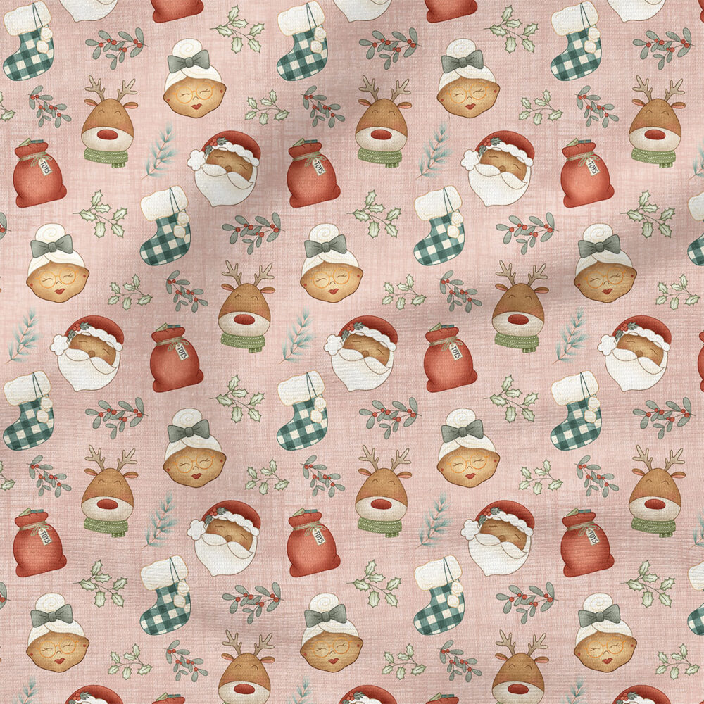 Santa Dark Skin (Pink) | Holiday Fabric Design | Krystal Winn Design