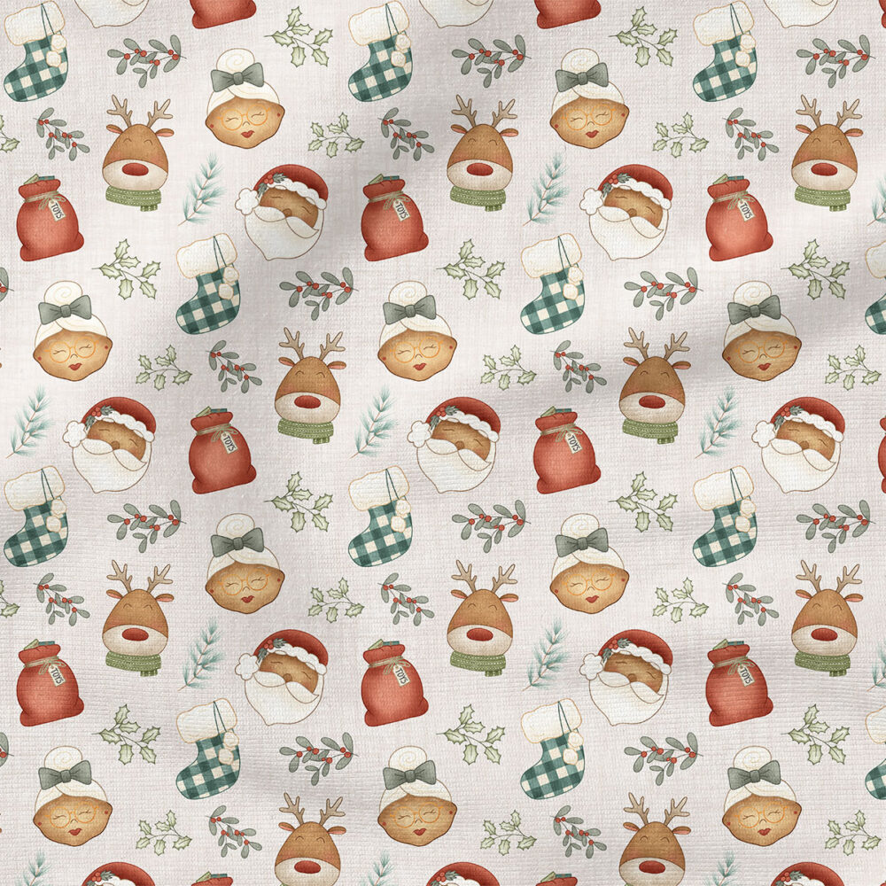 Santa Dark Skin (White) | Holiday Fabric Design | Krystal Winn Design