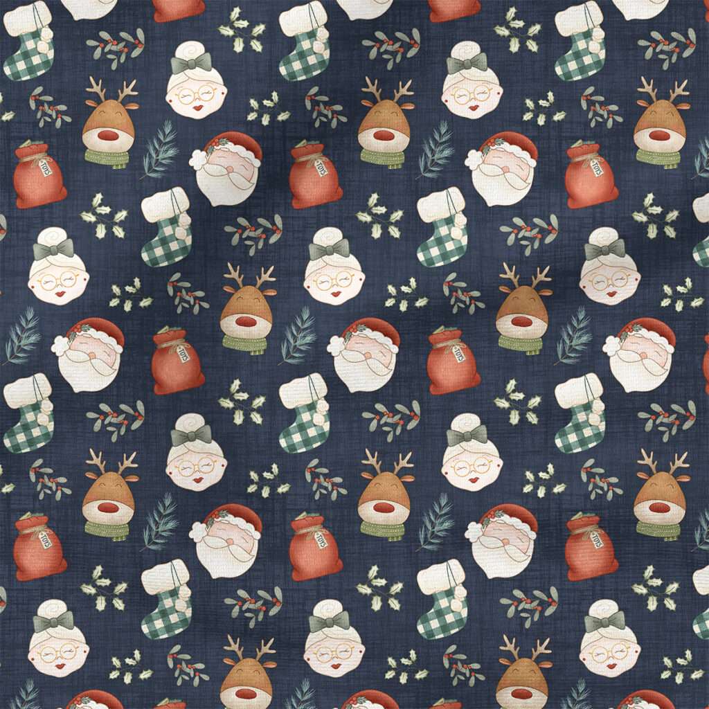 Santa Light Skin (Navy) | Holiday Fabric Design | Krystal Winn Design