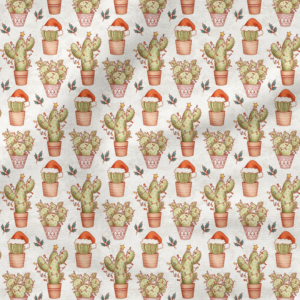 Christmas Cactus (White) | Christmas Fabric Design | Krystal Winn Design