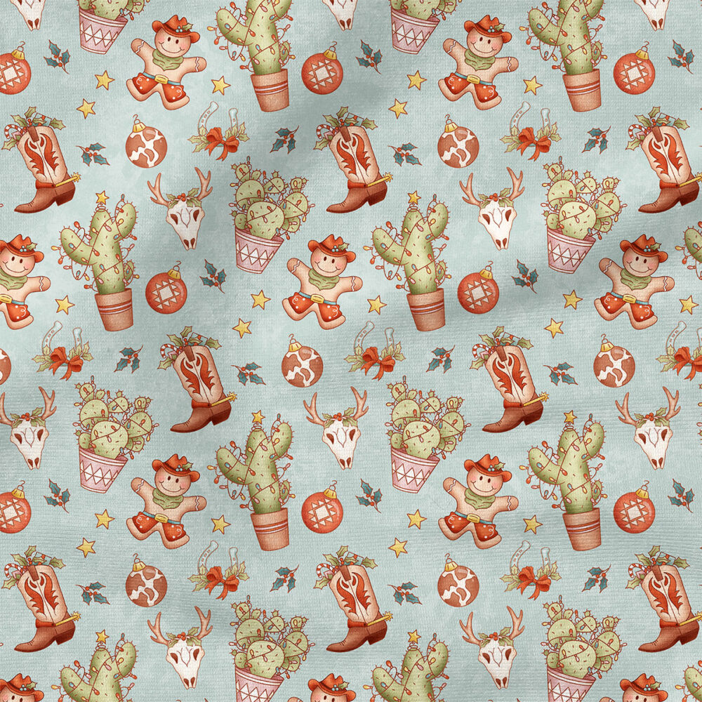 Christmas Cowboy (Blue) | Christmas Fabric Design | Krystal Winn Design