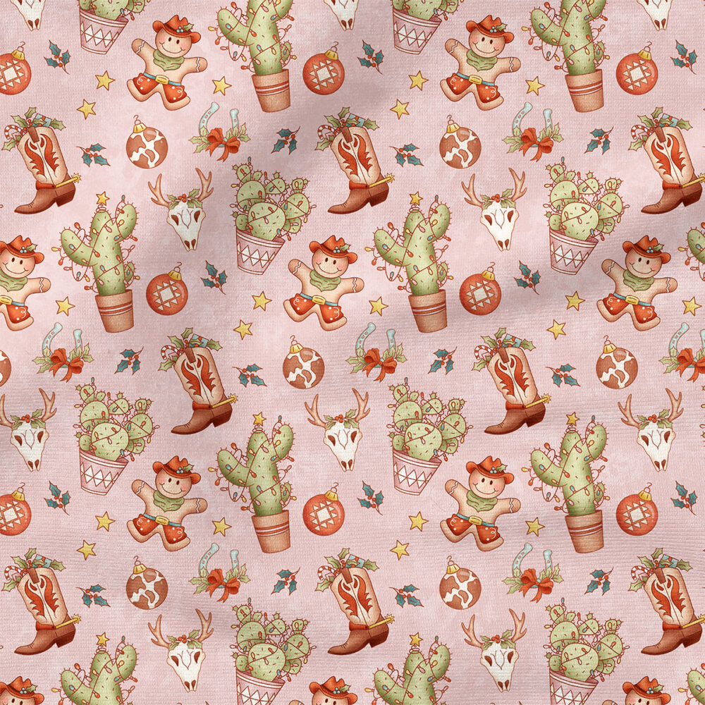 Christmas Cowboy (Pink) | Christmas Fabric Design | Krystal Winn Design