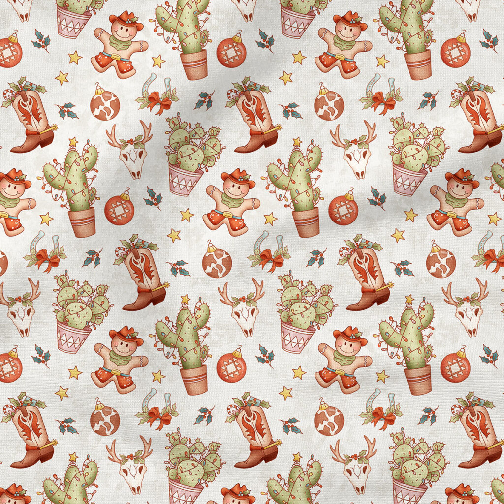 Christmas Cowboy (White) | Christmas Fabric Design | Krystal Winn Design