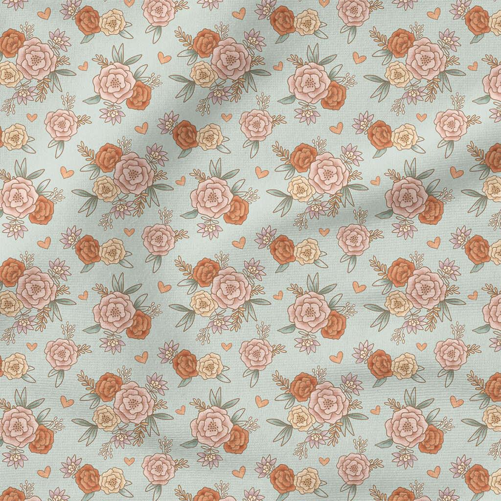 Floral (Mint) | Valentine's Day Fabric Design | Krystal Winn Design