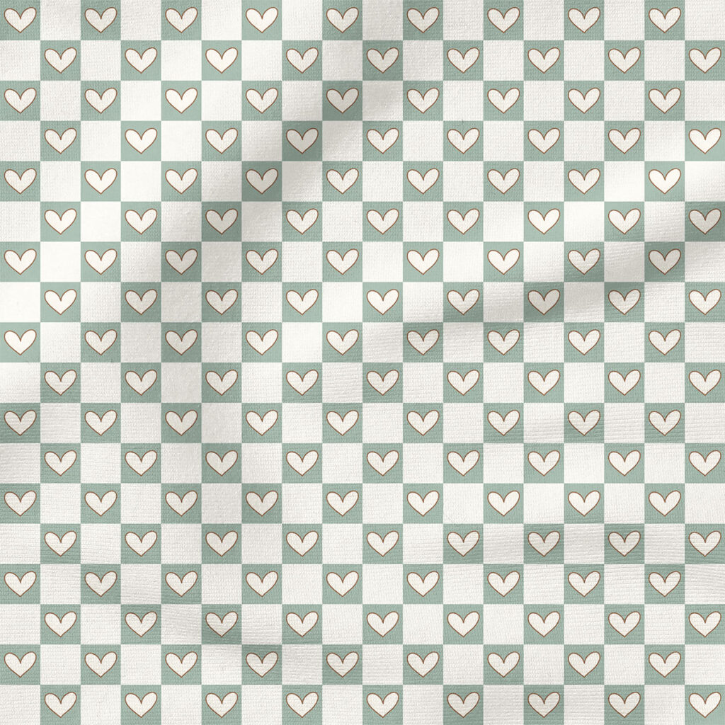 Heart Check (Mint) | Valentine's Day Fabric Design | Krystal Winn Design