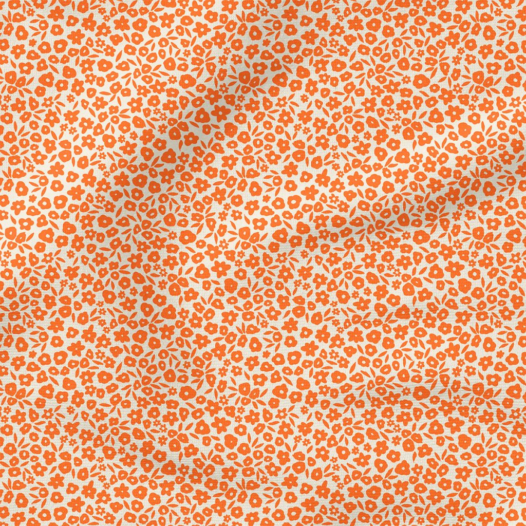 Flower Field (Bright Orange) | Botanical Fabric Design | Erin Kendal