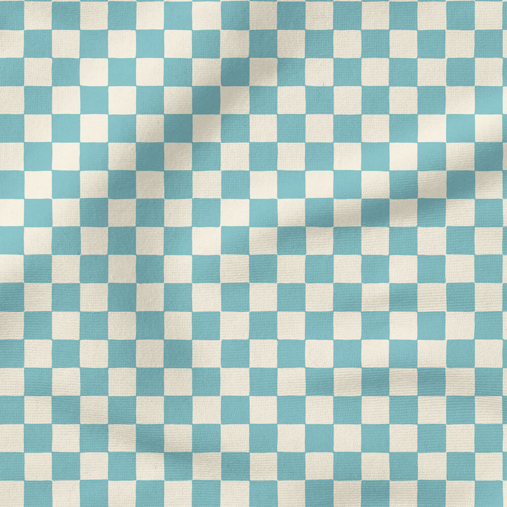 Retro Checkerboard (Aqua Blue) | Stripes and Shapes Fabric Design | Erin Kendal