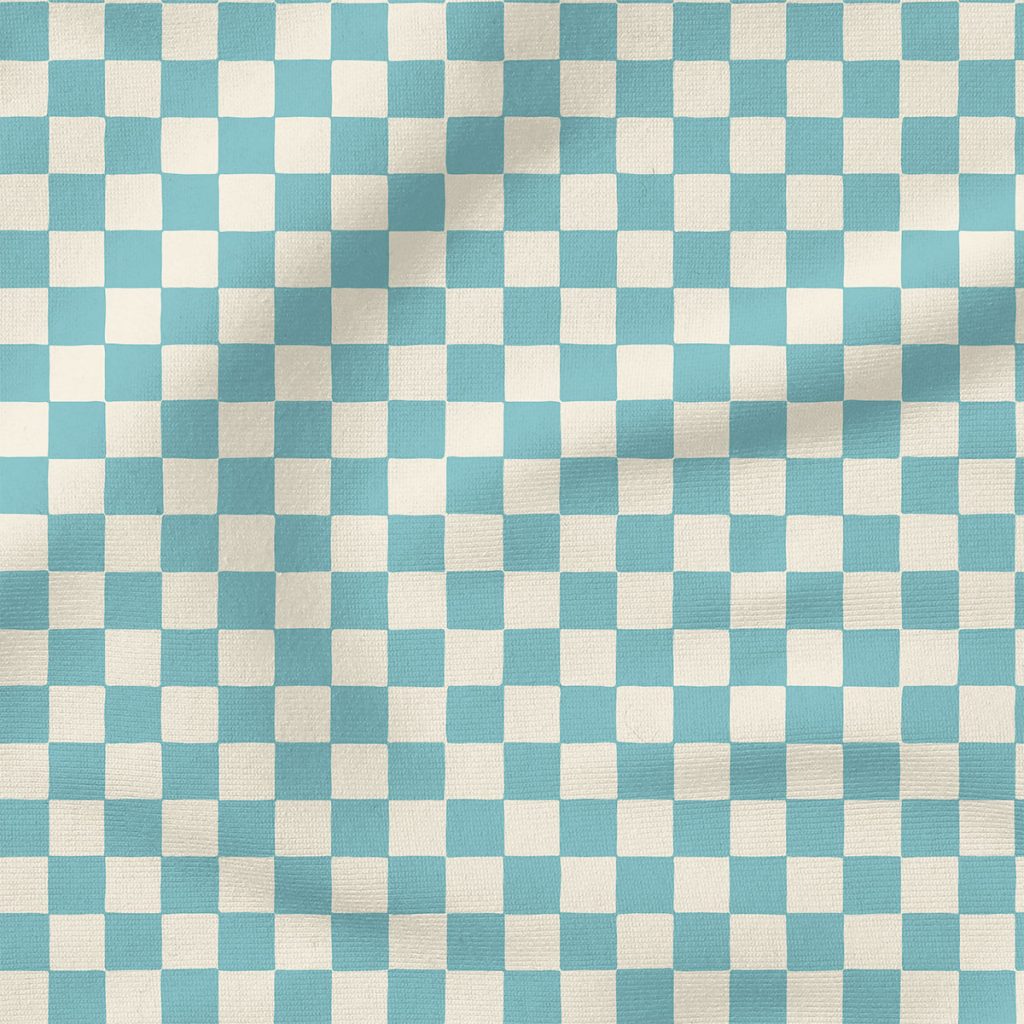 Retro Checkerboard (Aqua Blue) | Stripes and Shapes Fabric Design | Erin Kendal