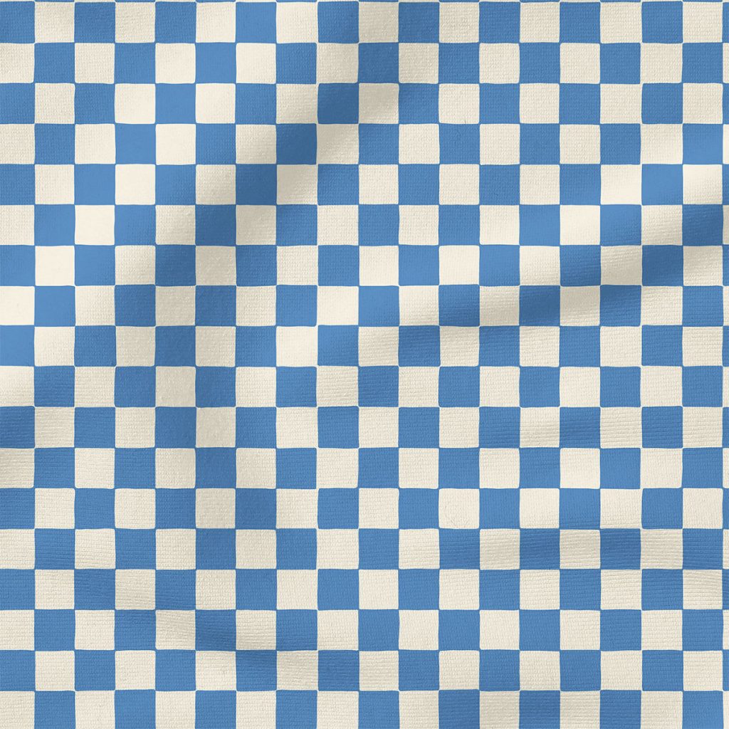 Retro Checkerboard (Blue) | Stripes and Shapes Fabric Design | Erin Kendal