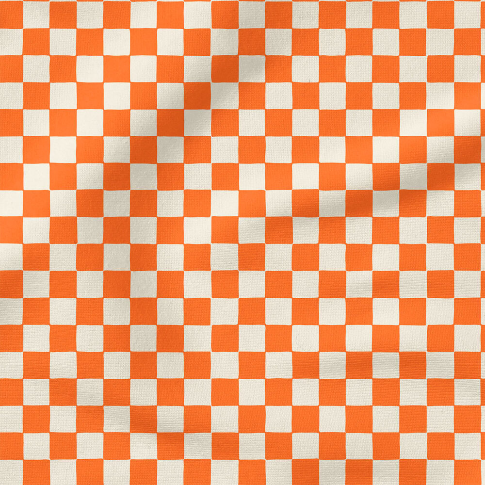 Retro Checkerboard (Bright Orange) | Stripes and Shapes Fabric Design | Erin Kendal