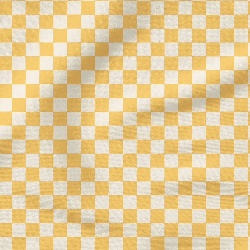 Retro Checkerboard (Lemon Yellow) | Stripes and Shapes Fabric Design | Erin Kendal