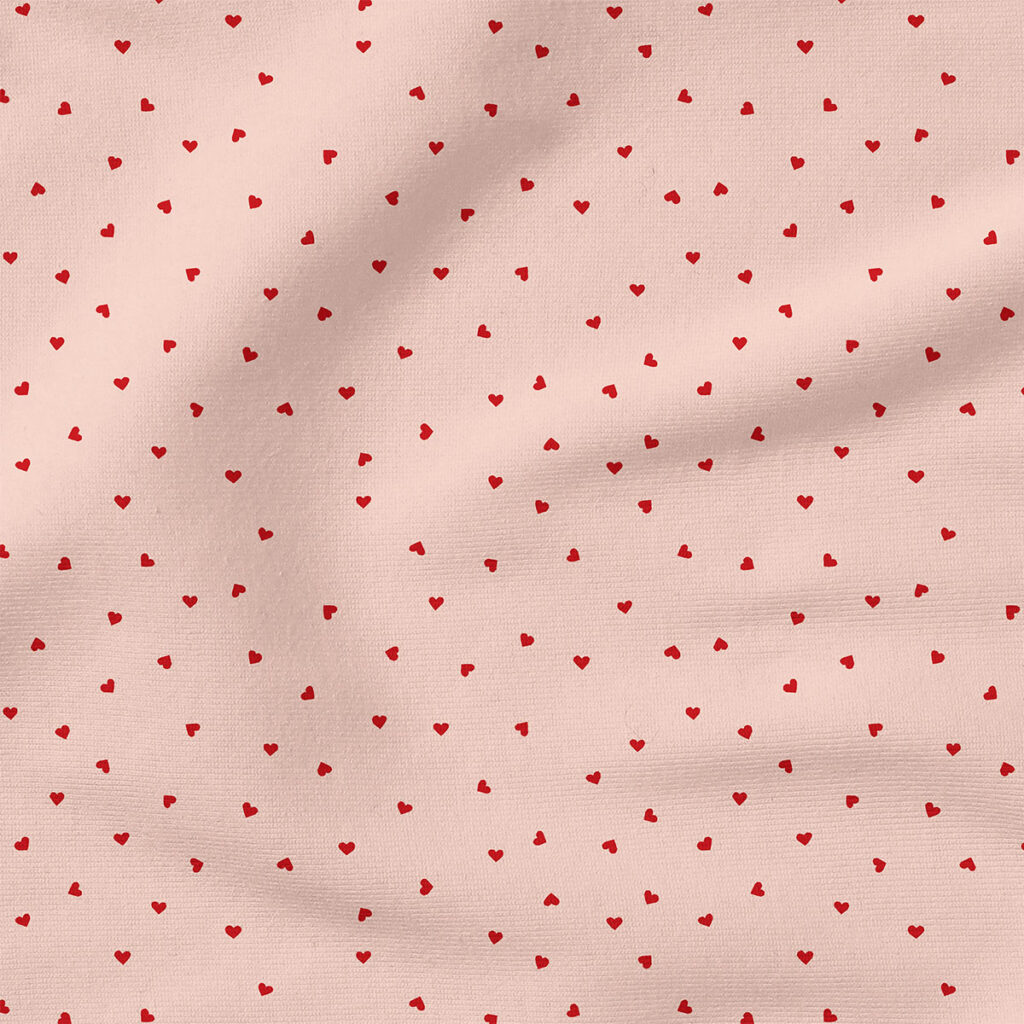 Tossed Red Hearts (Pink) | Holiday Fabric Design | Erin Kendal