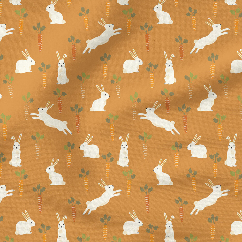 Easter Bunnies and Carrots (Honey Gold) | Spring Fabric Design | Erin Kendal