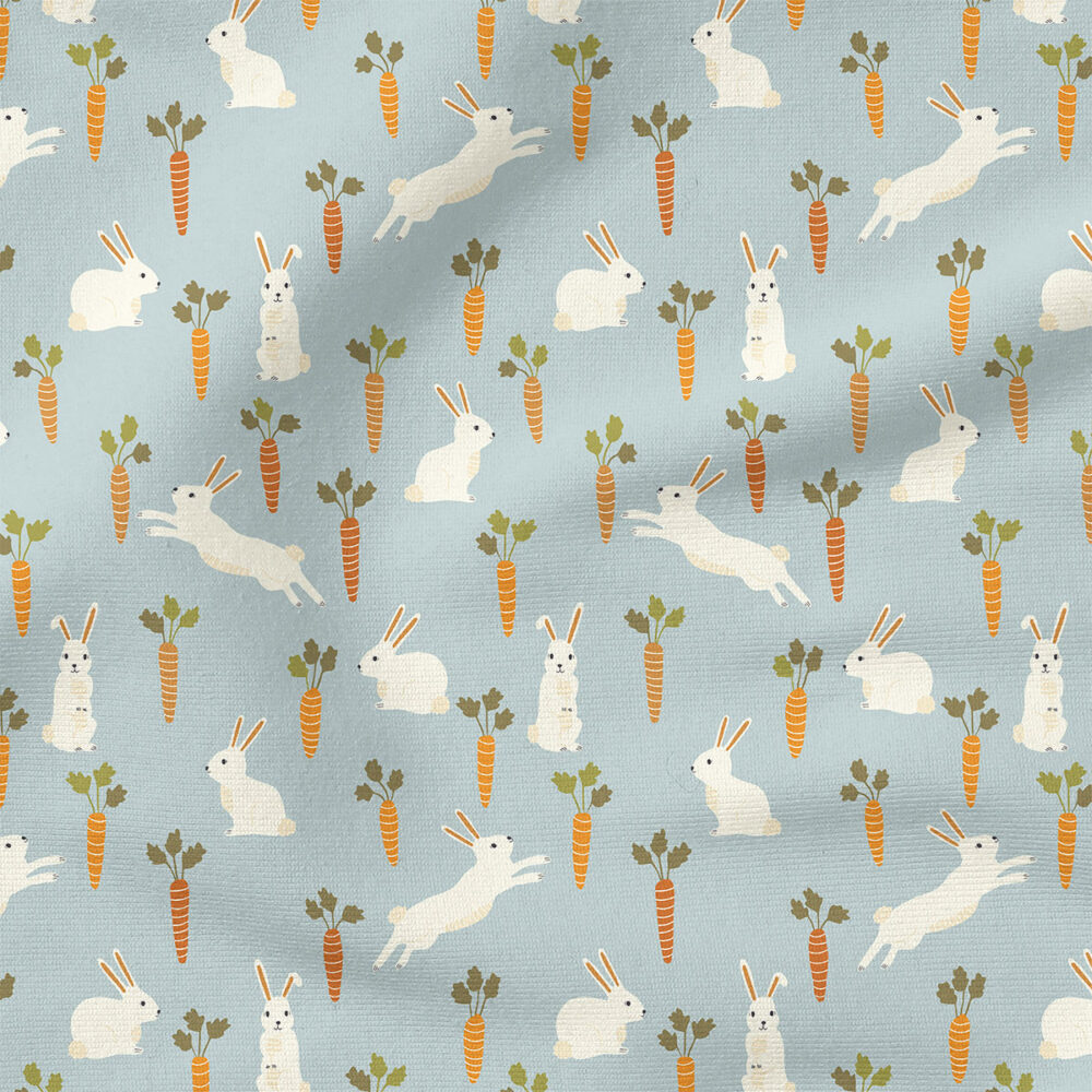 Easter Bunnies and Carrots (Light Blue) | Spring Fabric Design | Erin Kendal