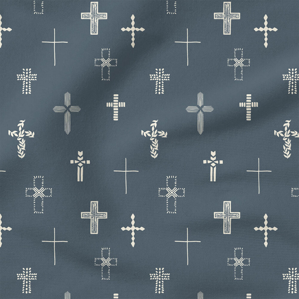 Easter Cross (Dark Blue) | Spring Fabric Design | Erin Kendal