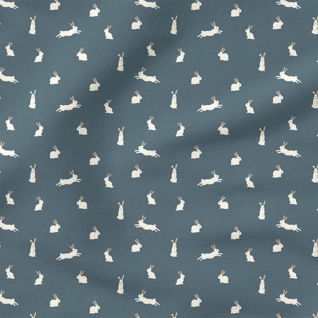 Bunny Rabbits (Dark Blue) | Spring Fabric Design | Erin Kendal