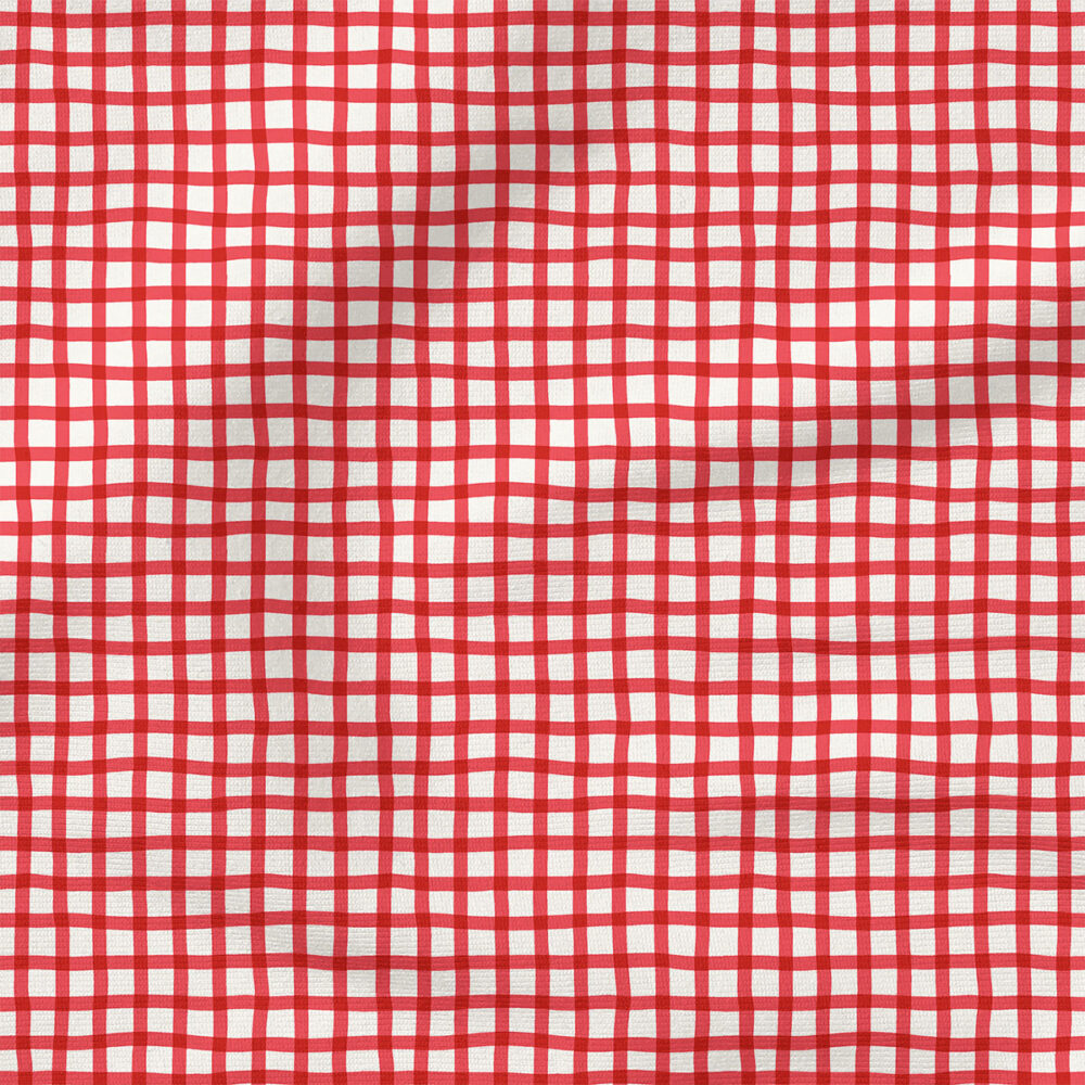 Wobbly Gingham (Cayenne Red) | Stripes and Shapes Fabric Design | Erin Kendal