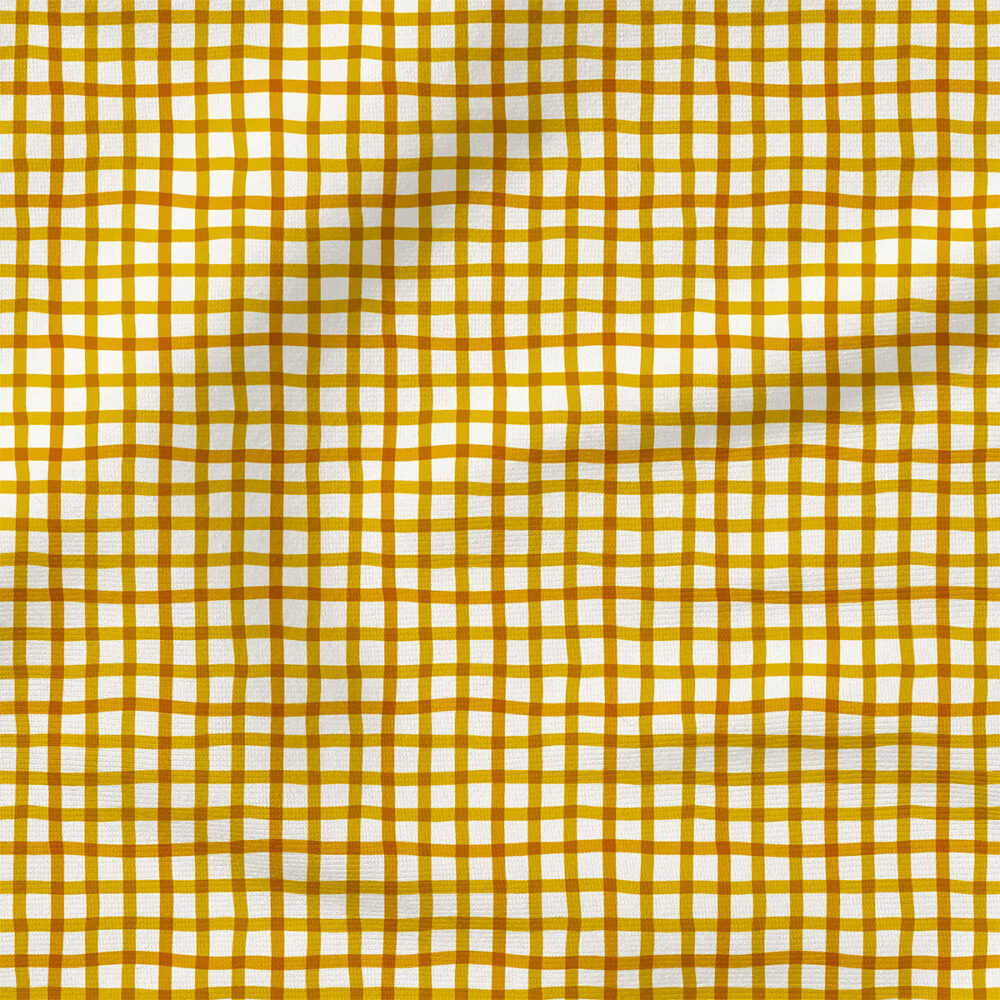 Wobbly Gingham (Dijon) | Stripes and Shapes Fabric Design | Erin Kendal