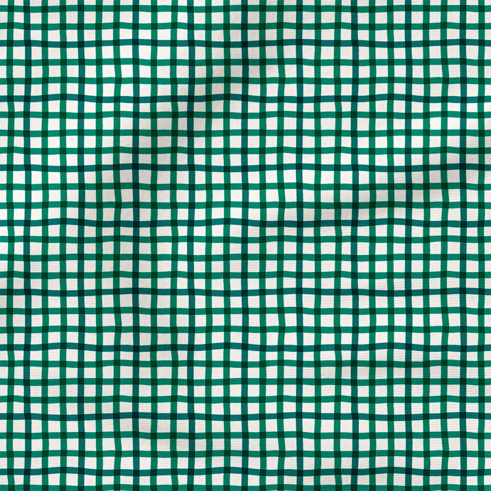 Wobbly Gingham (Emerald Green) | Stripes and Shapes Fabric Design | Erin Kendal