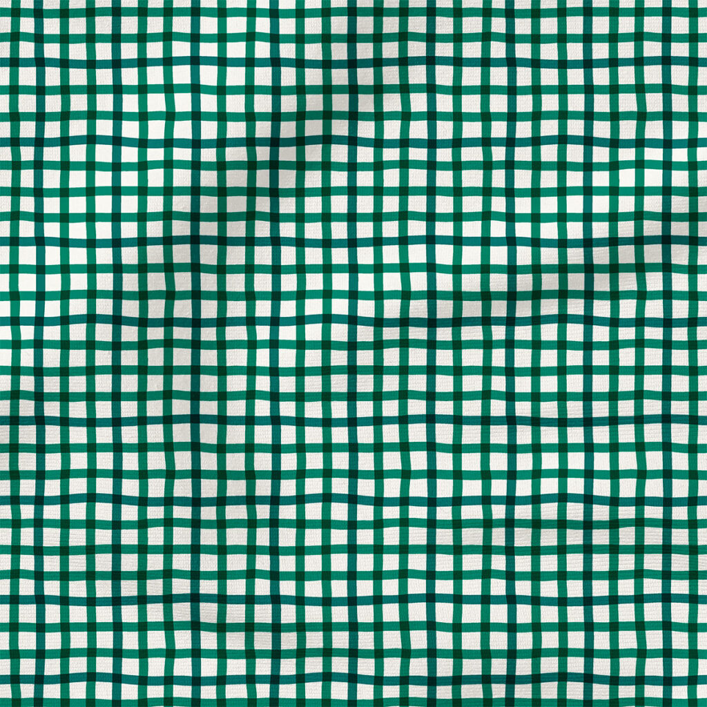 Wobbly Gingham (Emerald Green) | Stripes and Shapes Fabric Design | Erin Kendal