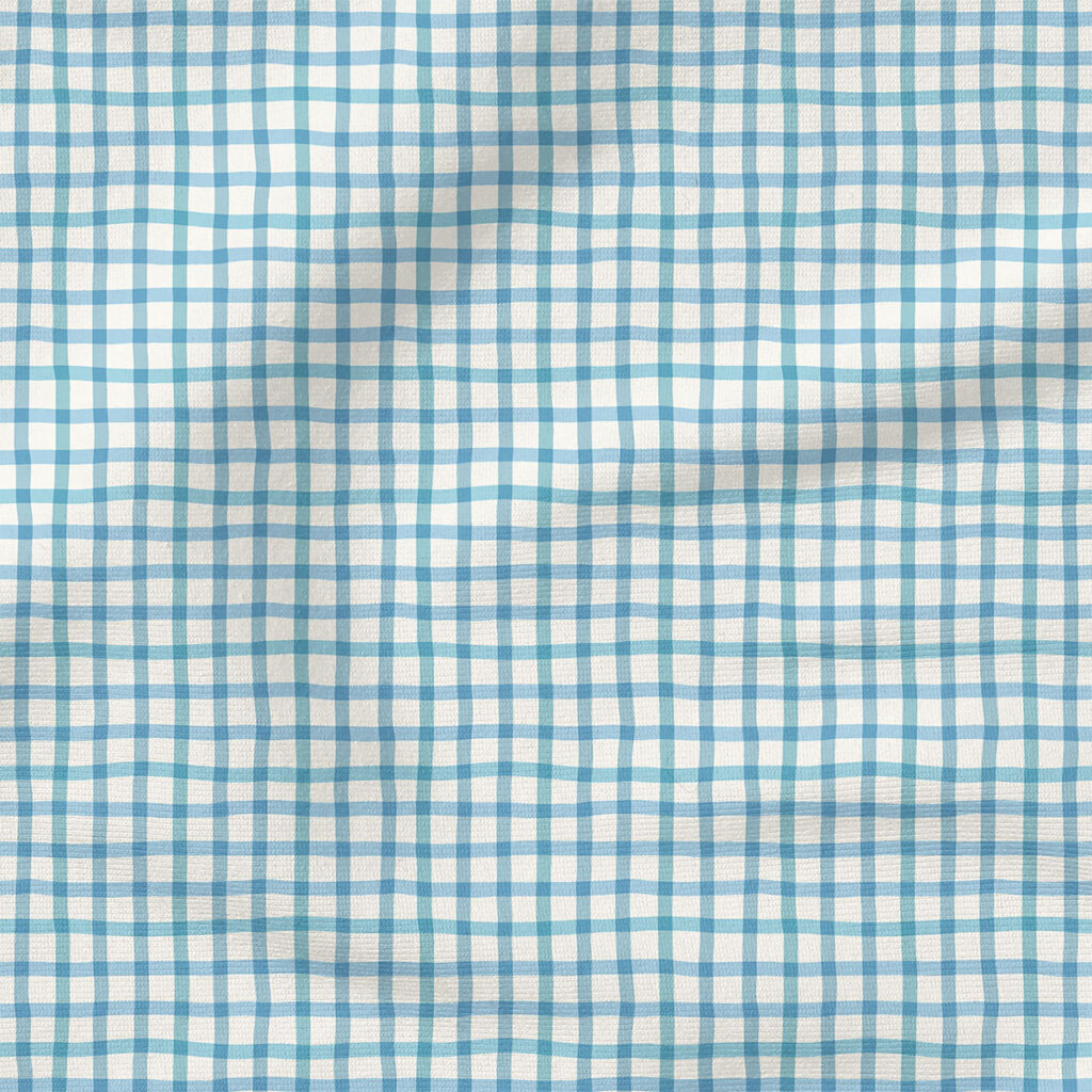 Wobbly Gingham (Fresh Blue) | Stripes and Shapes Fabric Design | Erin Kendal