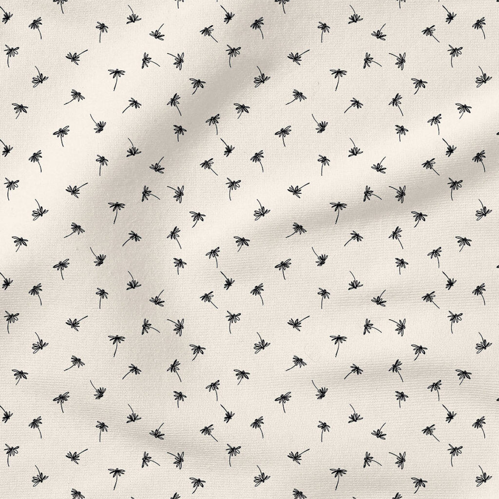 Ditsy Daisy (Black on Off White Egret) | Stripes and Shapes Fabric Design | Erin Kendal