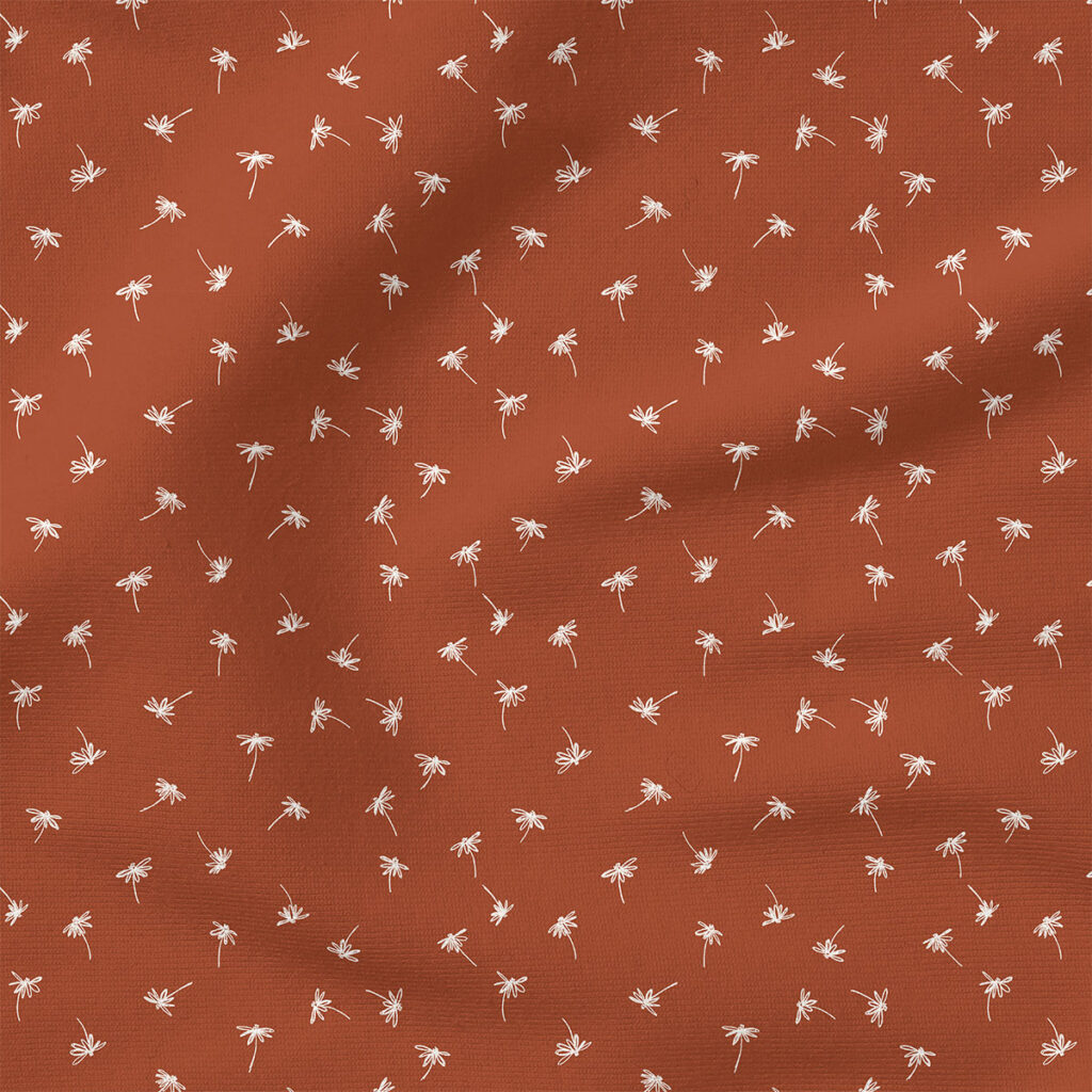 Ditsy Daisy (Rust Red) | Stripes and Shapes Fabric Design | Erin Kendal