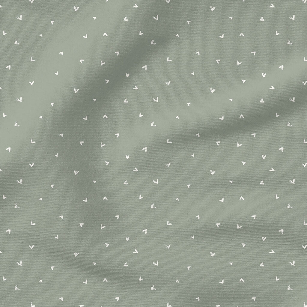 Hearts (Sage Green) | Stripes and Shapes Fabric Design | Erin Kendal