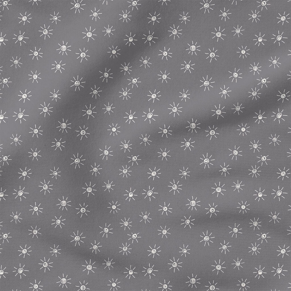 Suns (Silver Filigree Gray) | Stripes and Shapes Fabric Design | Erin Kendal