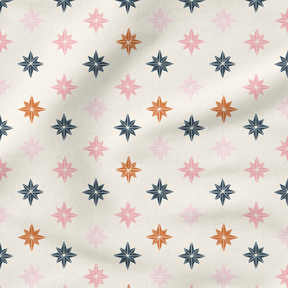 Christmas Star Tiles (Navy and Pink) | Stripes and Shapes Fabric Design | Erin Kendal