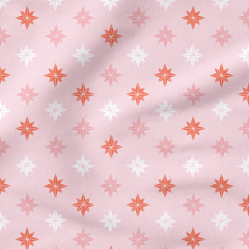 Christmas Star Tiles (Pink Floss) | Stripes and Shapes Fabric Design | Erin Kendal