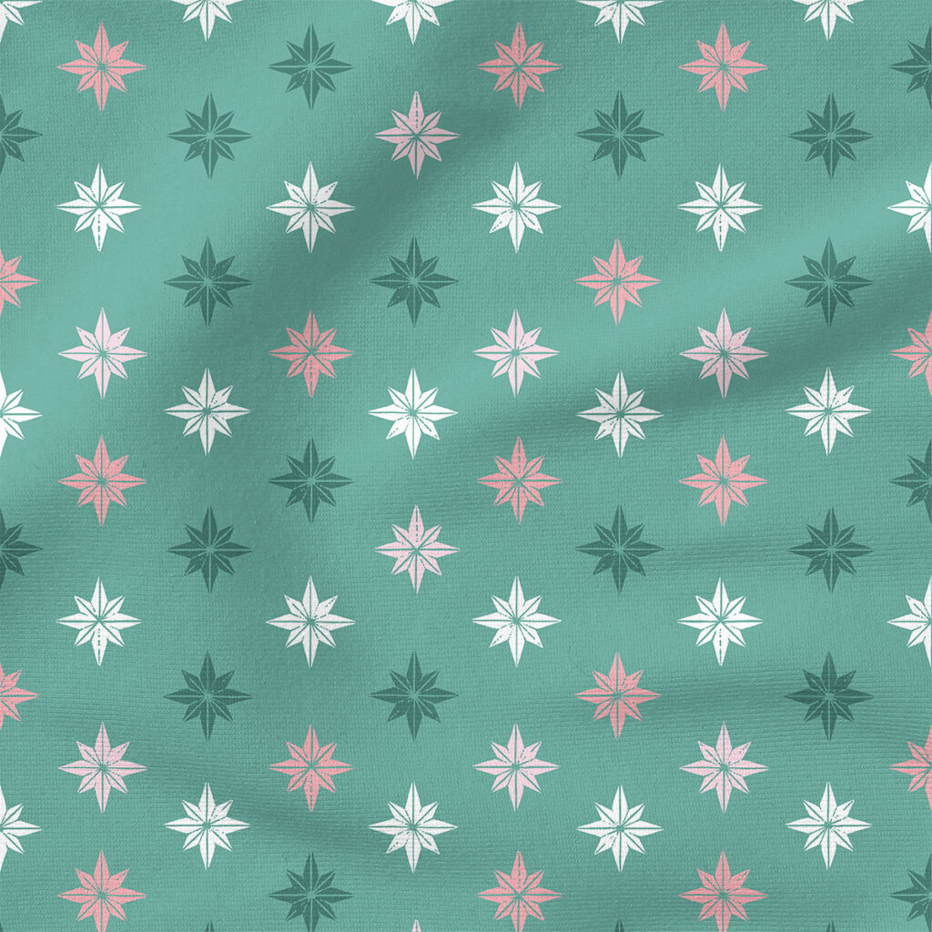 Christmas Star Tiles (Pink on Mint) | Stripes and Shapes Fabric Design | Erin Kendal