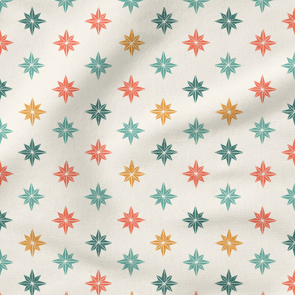 Christmas Star Tiles (Retro Orange) | Stripes and Shapes Fabric Design | Erin Kendal