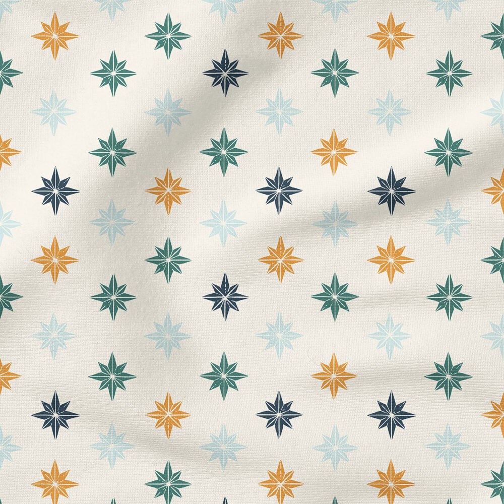 Christmas Star Tiles (Winter Blue) | Stripes and Shapes Fabric Design | Erin Kendal