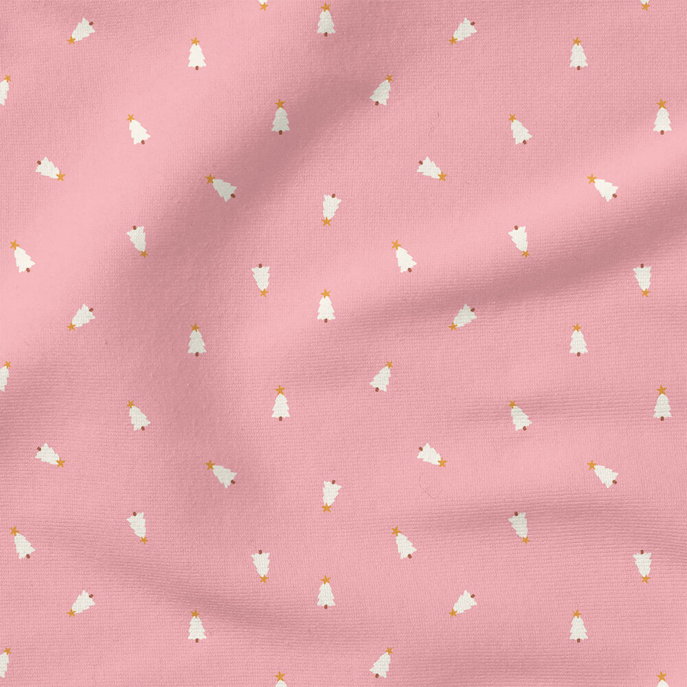 Mini Christmas Trees (White on Pink) | Christmas Fabric Design | Erin Kendal