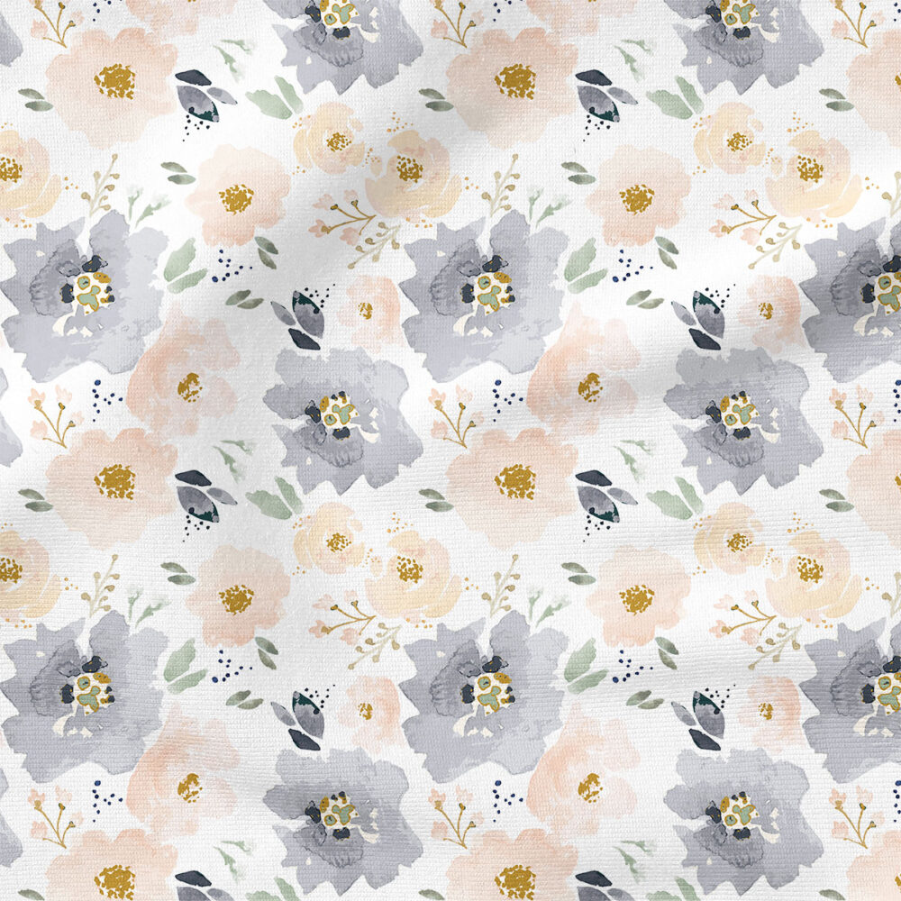 Peachy Blossoms (Navy) | Botanical Fabric Design | Indy Bloom Design