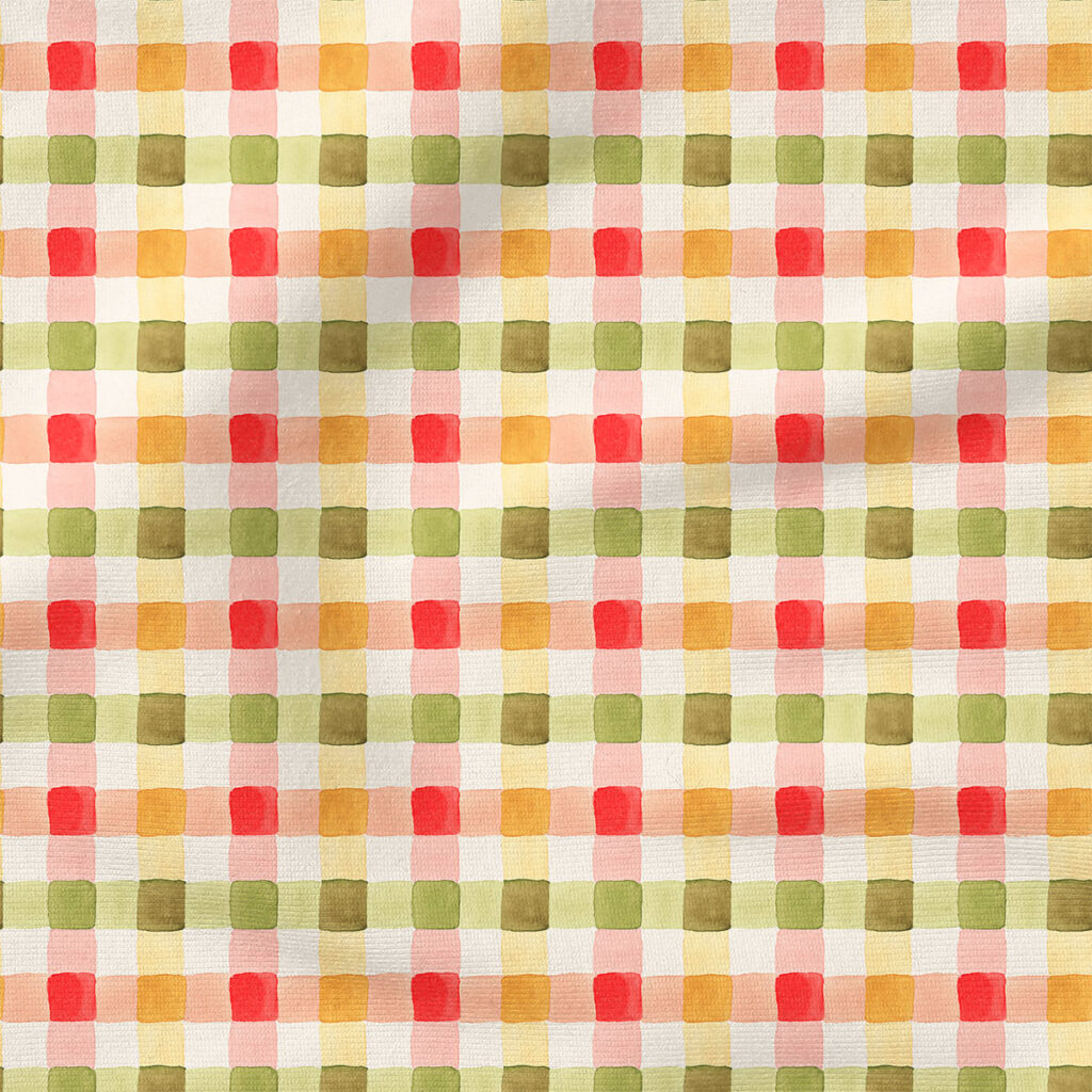 Watercolor Gingham | Christmas Fabric Design | Indy Bloom Design