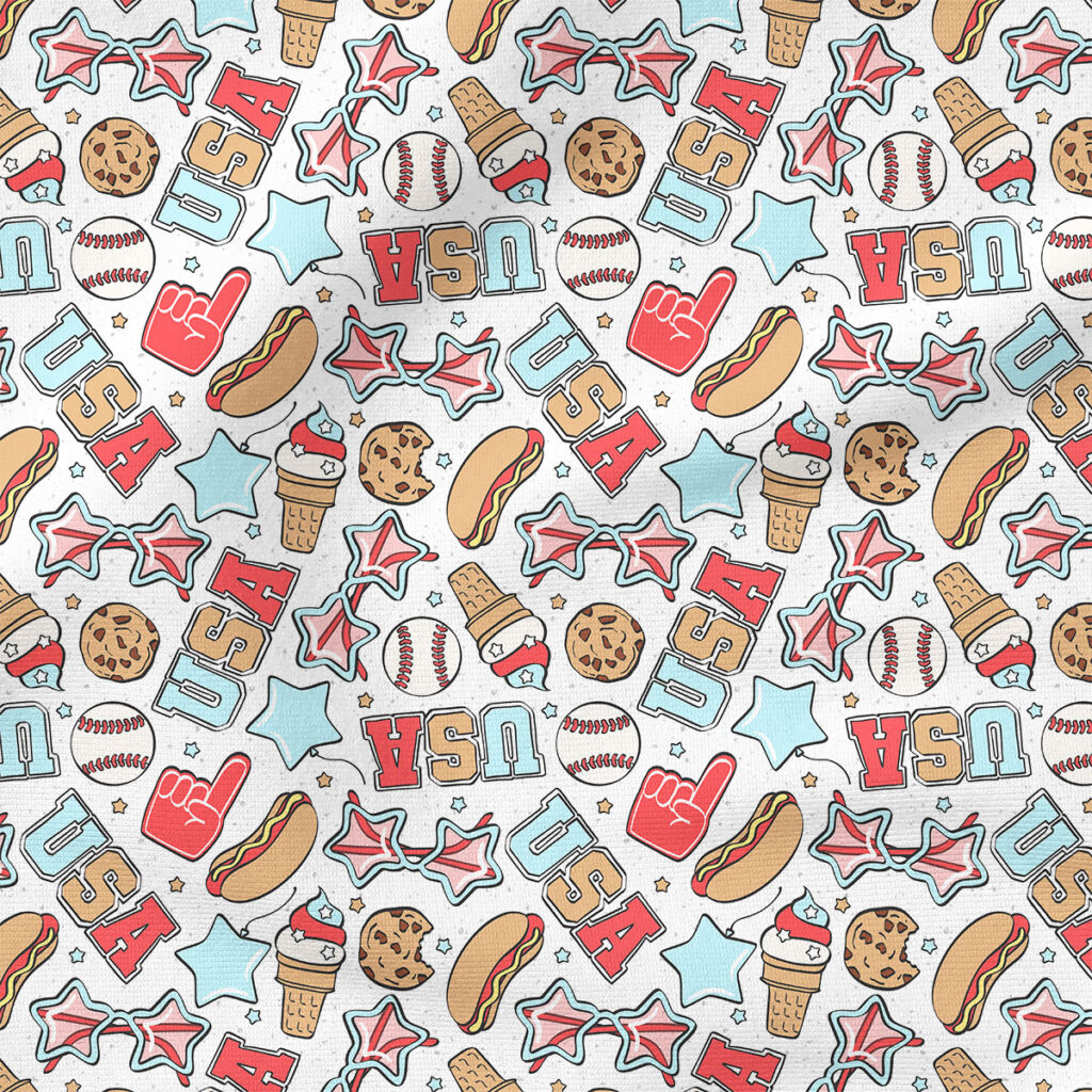 Fourth of July (Baseball) | Holiday Fabric Design | Julie Storie Designs