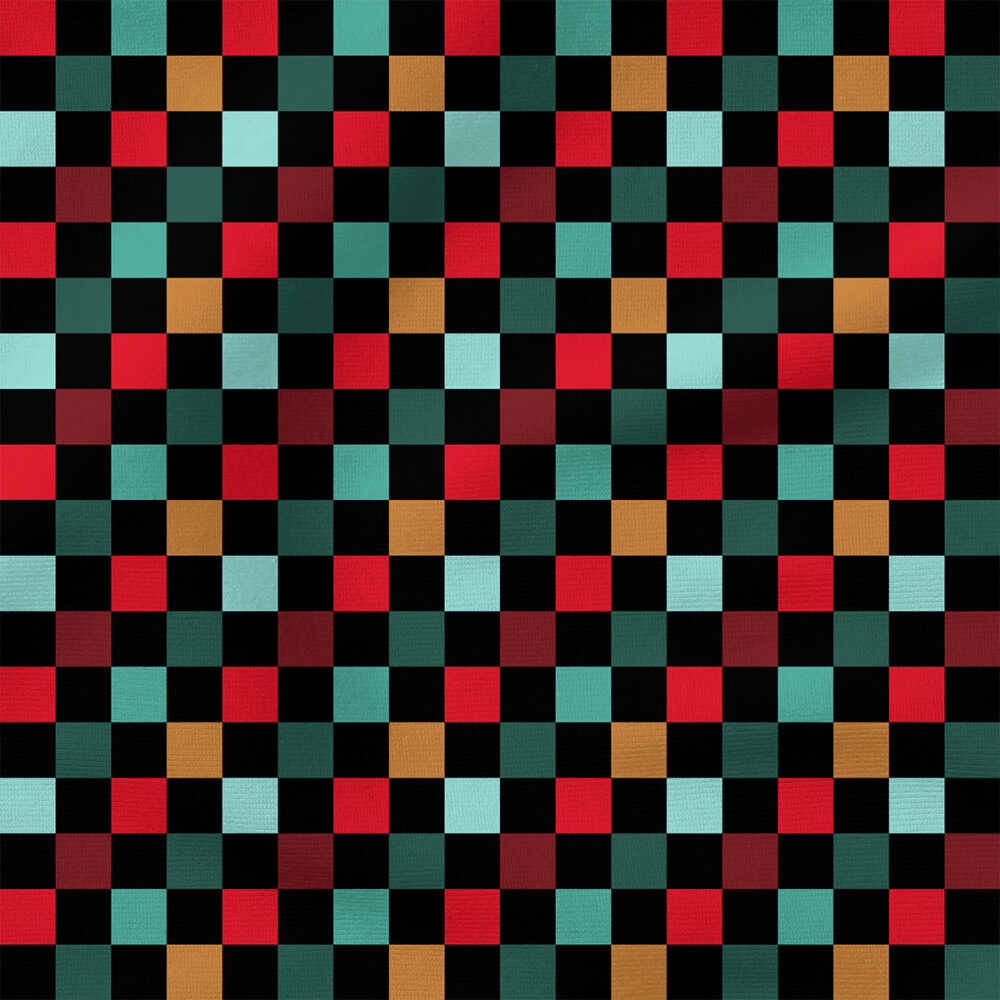 Christmas Checkers (Black) | Holiday Fabric Design | Julie Storie Designs