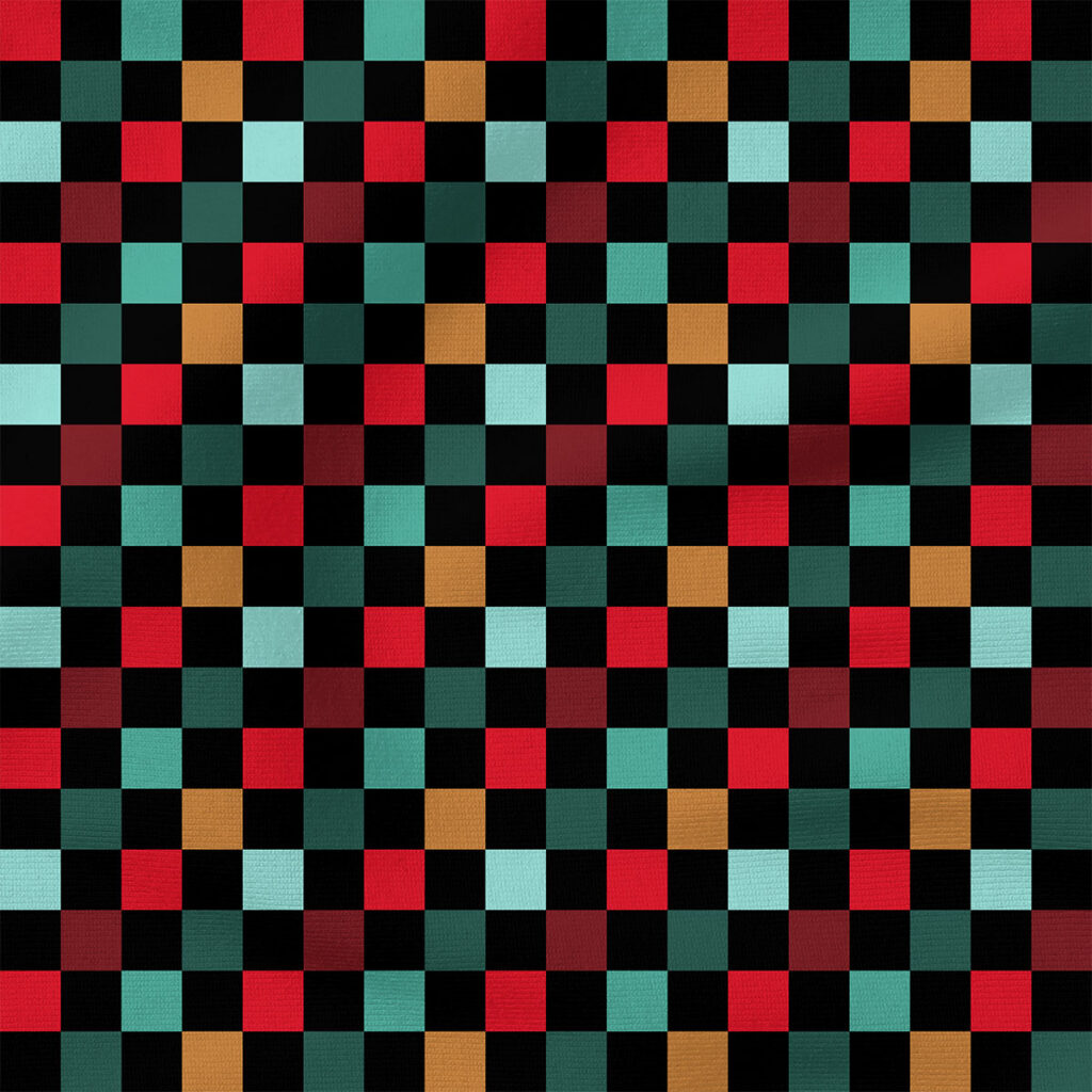 Christmas Checkers (Black) | Holiday Fabric Design | Julie Storie Designs