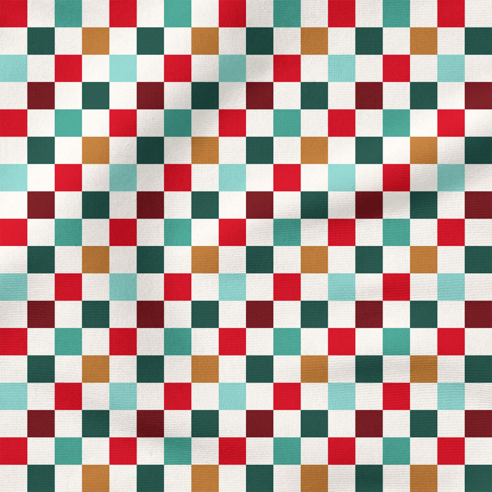 Christmas Checkers (White) | Holiday Fabric Design | Julie Storie Designs