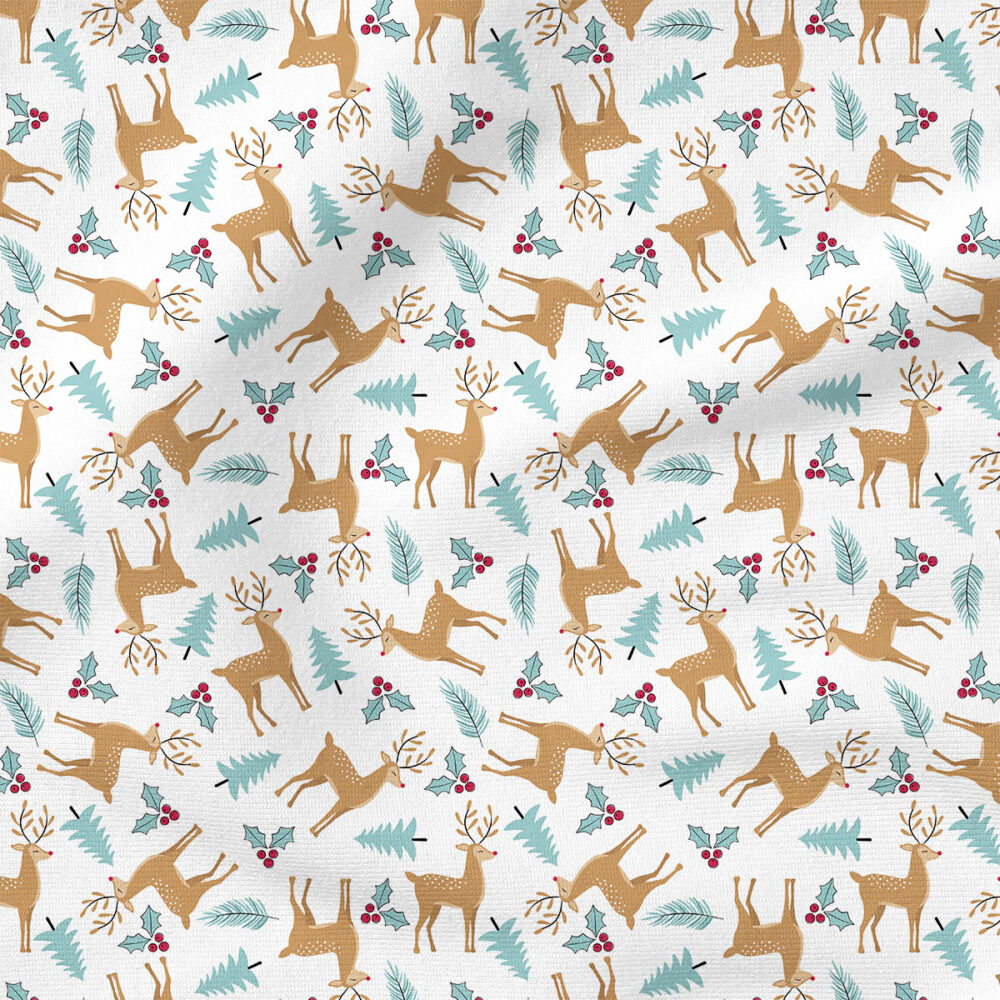 Reindeer and Holly | Holiday Fabric Design | Julie Storie Designs