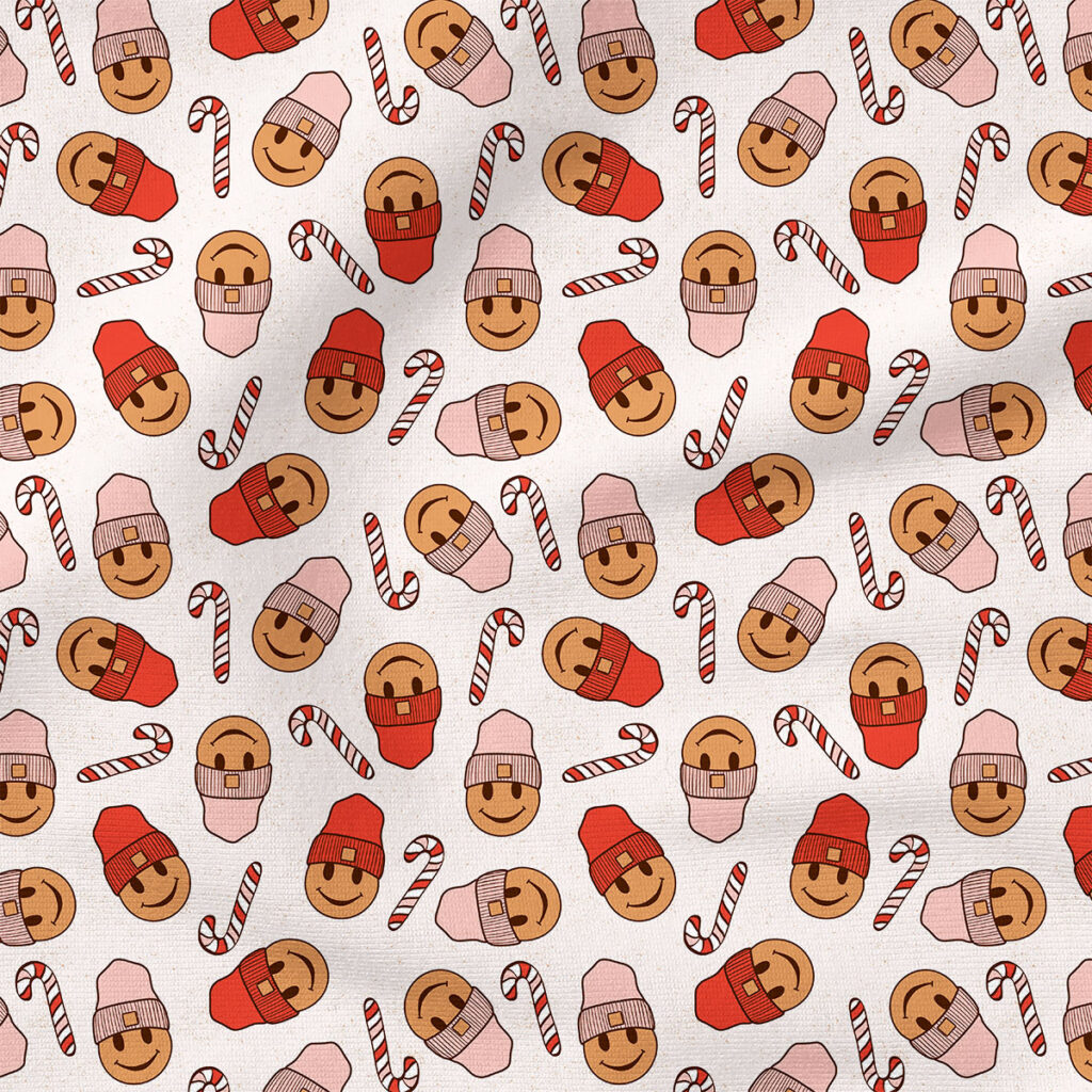 Smileys (Pink and Red) | Holiday Fabric Design | Julie Storie Designs