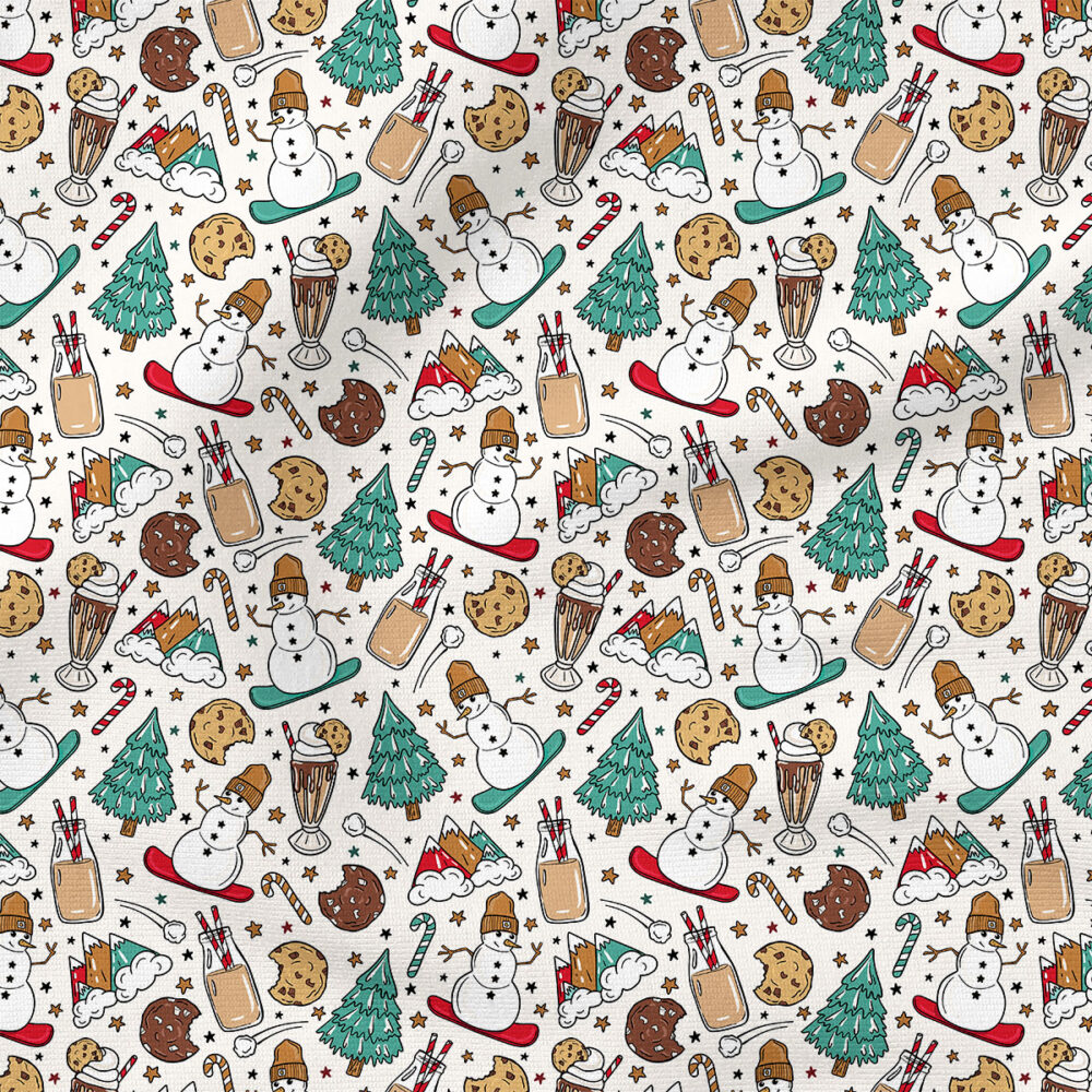 Snowboarding Snowmen (Green and Red) | Holiday Fabric Design | Julie Storie Designs