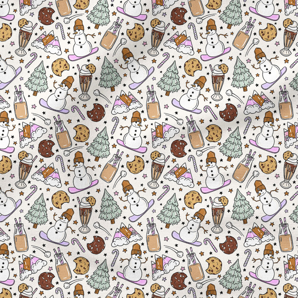 Snowboarding Snowmen (Purple and Cream) | Holiday Fabric Design | Julie Storie Designs