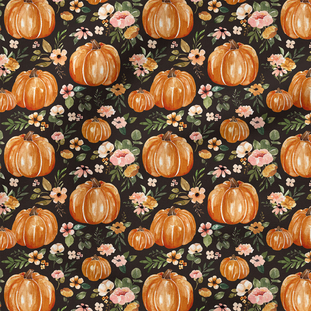 Charlotte Pumpkin Floral (Dark) | Botanical Fabric Design | Cate and Rainn