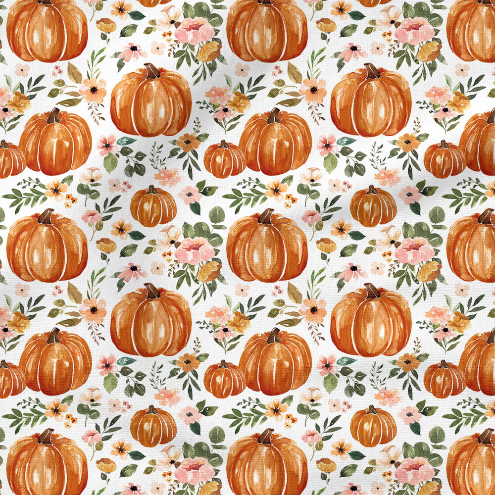 Charlotte Pumpkin Floral (White) | Botanical Fabric Design | Cate and Rainn