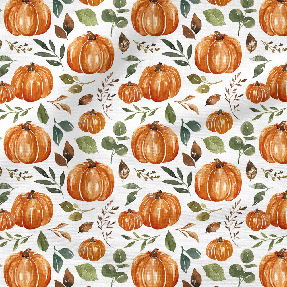 Charlotte Pumpkin Leaves (White) | Botanical Fabric Design | Cate and Rainn